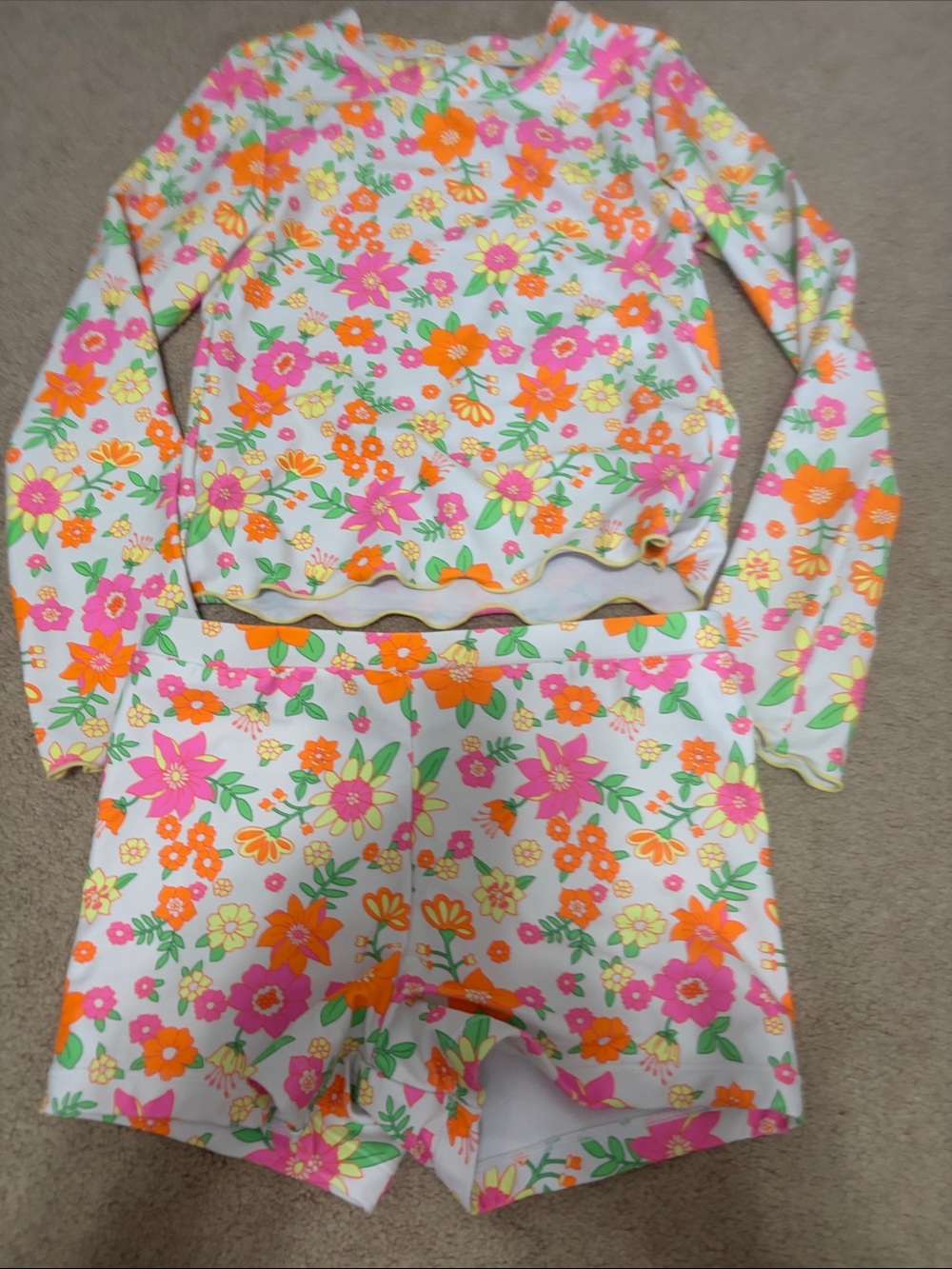 Nicole Miller New York Floral Rash guard swim set - Bright Pink & Orange